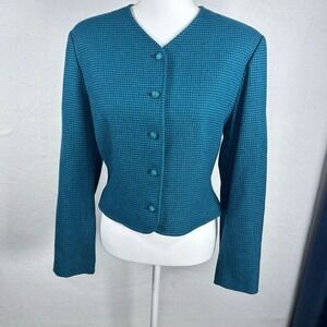 VTG 50's Pendleton Houndstooth Blazer 100% Virgin Wool Sz 14 USA Teal RARE MINT‎